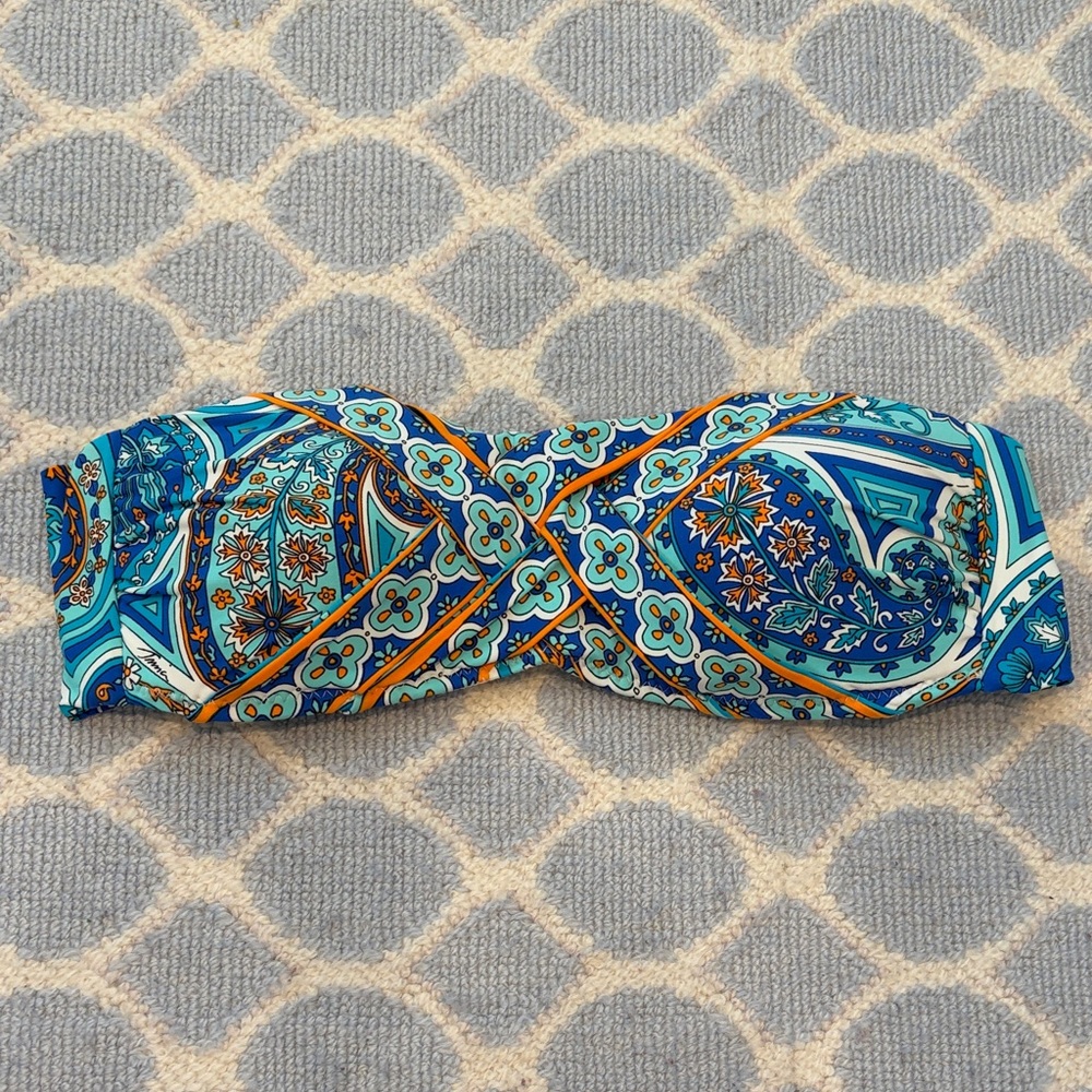 Trina Turk Blue and Orange Patterned Bikini Top